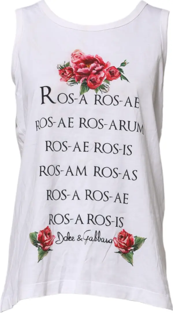 White Cotton Printed Sleeveless Round Neck Top