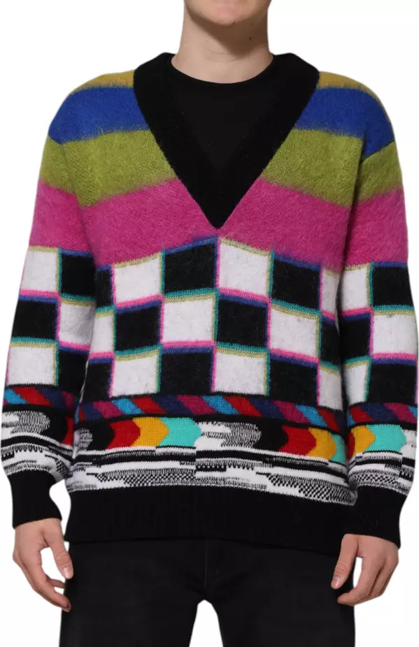 Multicolor Glitch Design Pullover Sweater