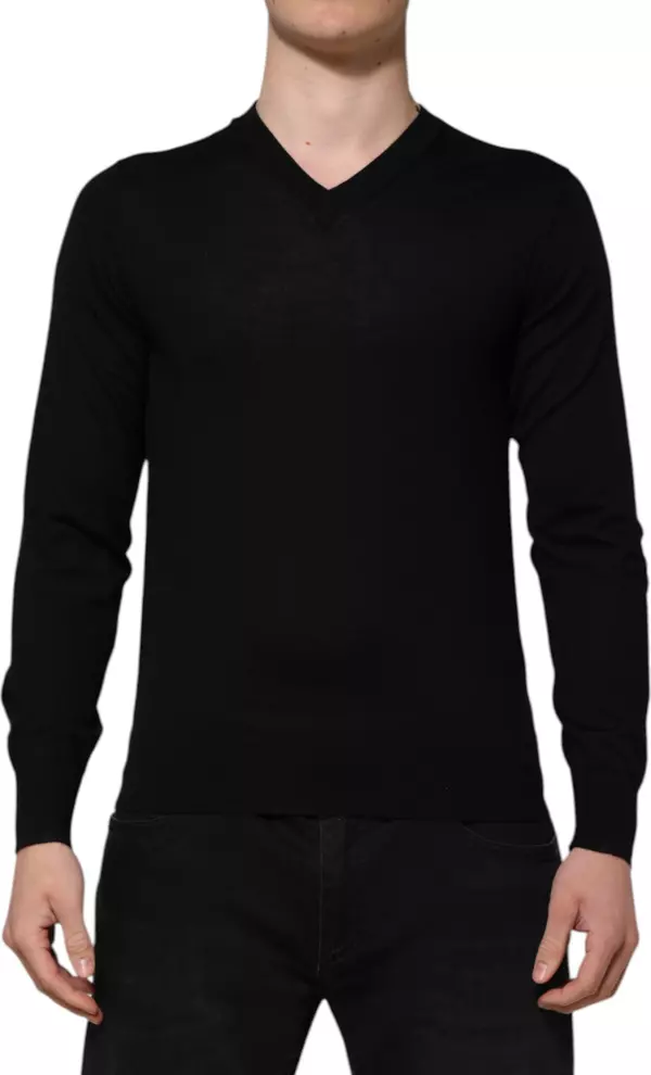 Black Cashmere Crewneck Men Pullover Sweater