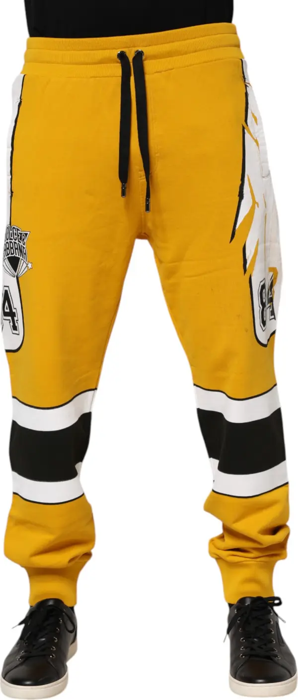 Yellow Cotton Printed Sweatpants Jogger Pants