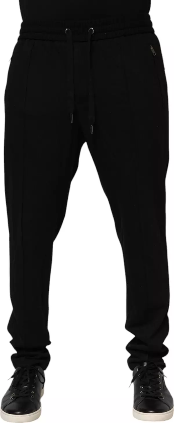 Black Viscose Skinny Logo Men Jogger Pants
