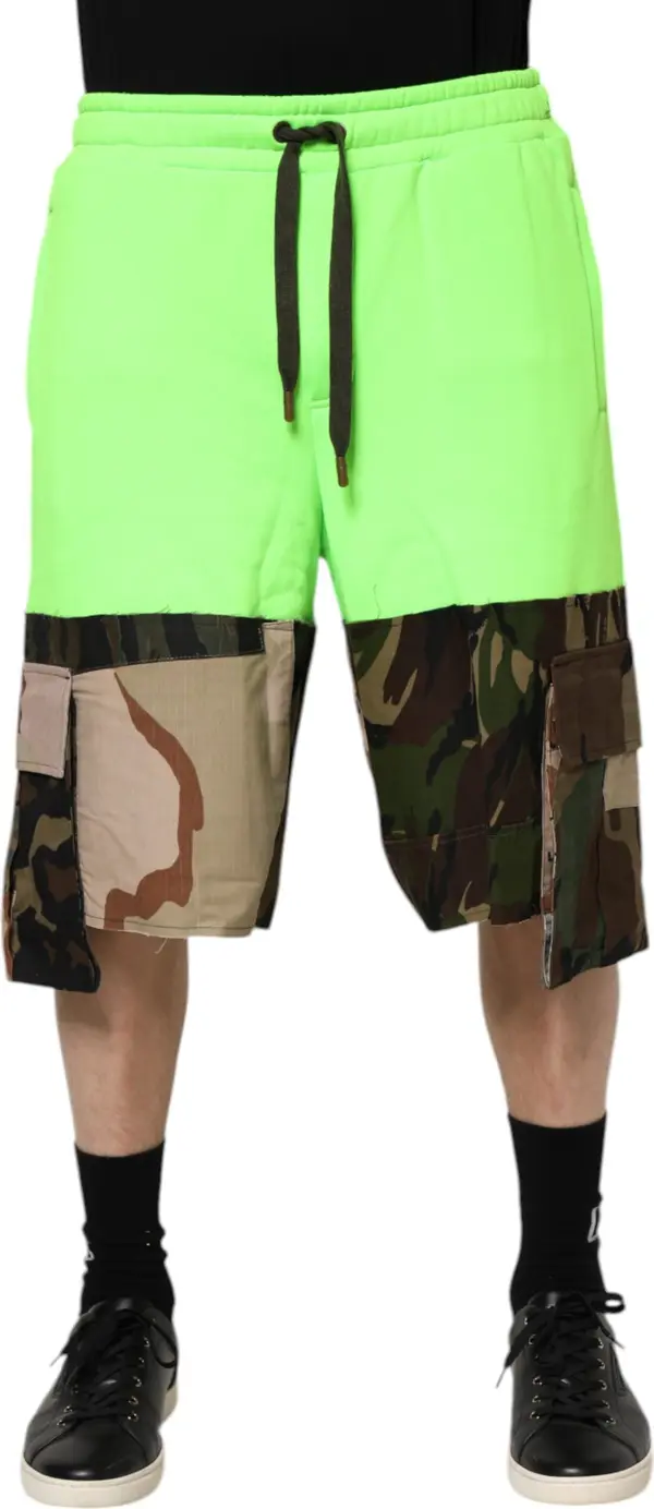 Green Patchwork Cargo Bermuda Men Shorts