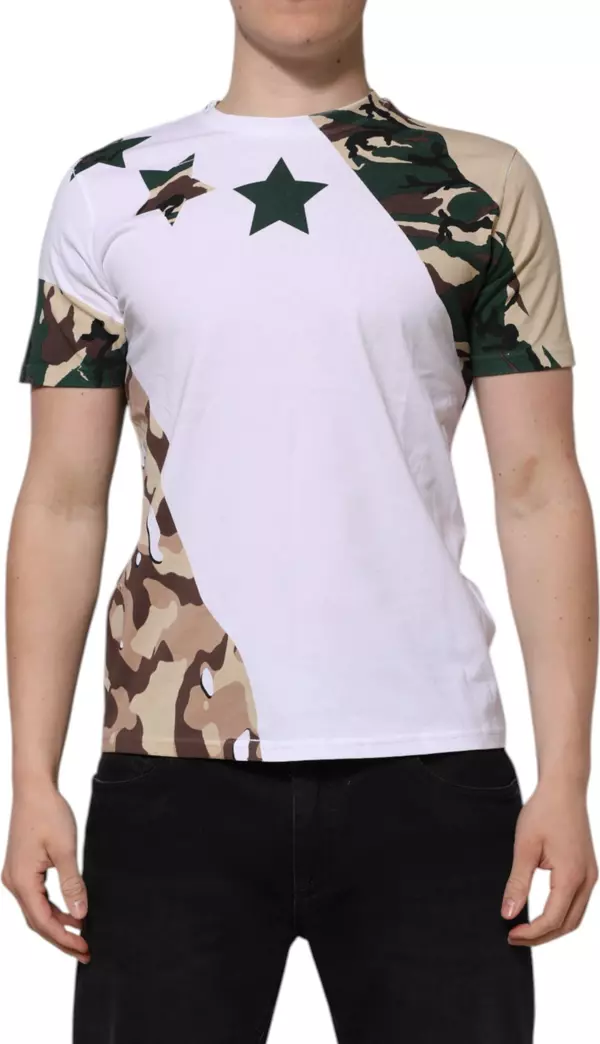 White Camouflage Cotton Men Crew Neck T-shirt