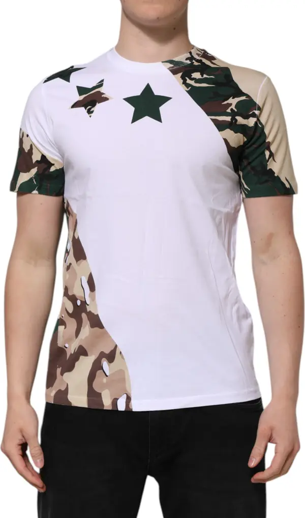 White Camouflage Cotton Men Crew Neck T-shirt