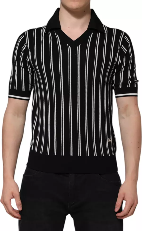 Black White Stripes Collared Polo T-shirt