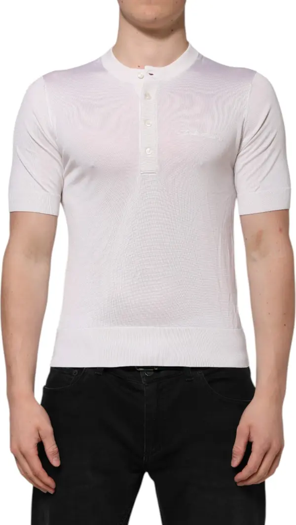 White Silk Short Sleeves Men Henley T-shirt