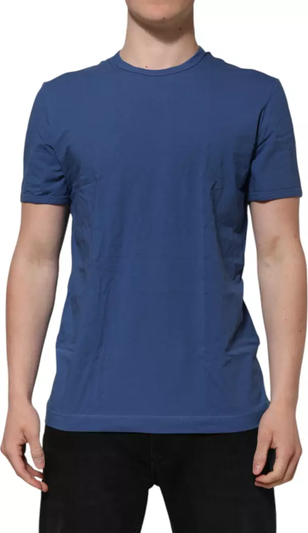 Blue Cotton Men Round Neck Underwear T-shirt