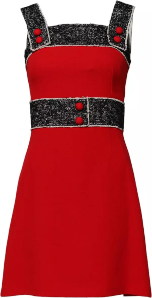 Red Wool Sleeveless A-line Flared Mini Dress