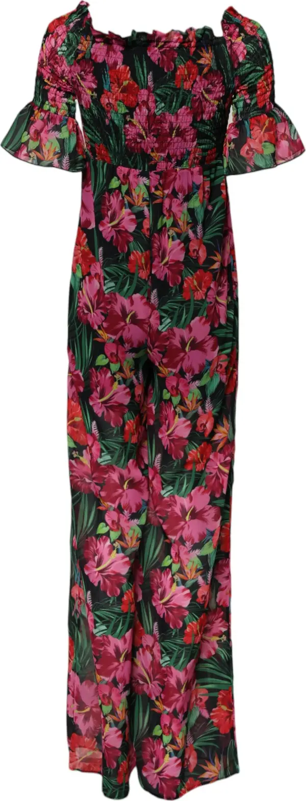 Multicolor Floral Print Overall Jumpsuit Dress