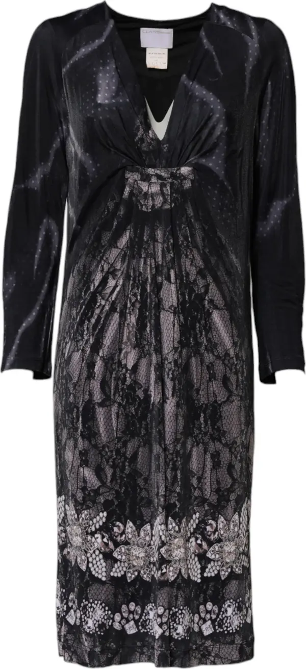 Black Floral Viscose Sheath Midi Dress
