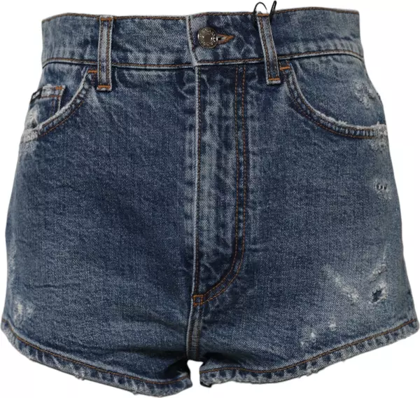 Blue Tattered Denim Cotton Hot Pants Shorts