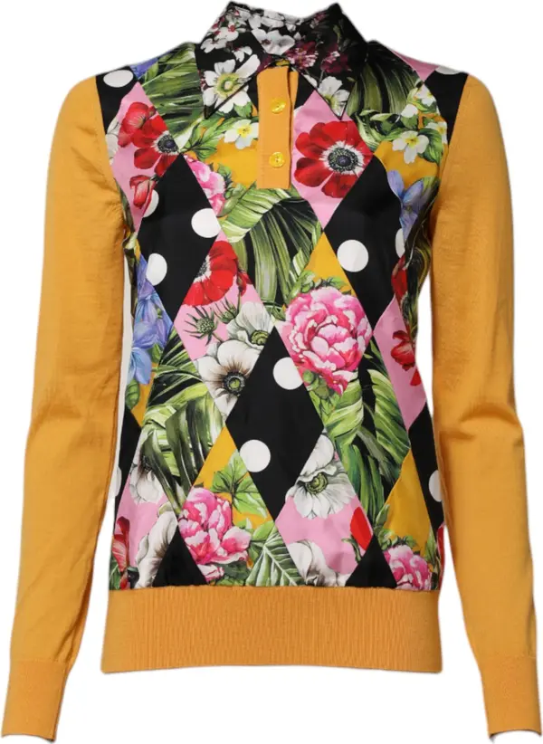 Multicolor Floral Long Sleeves Polo Top