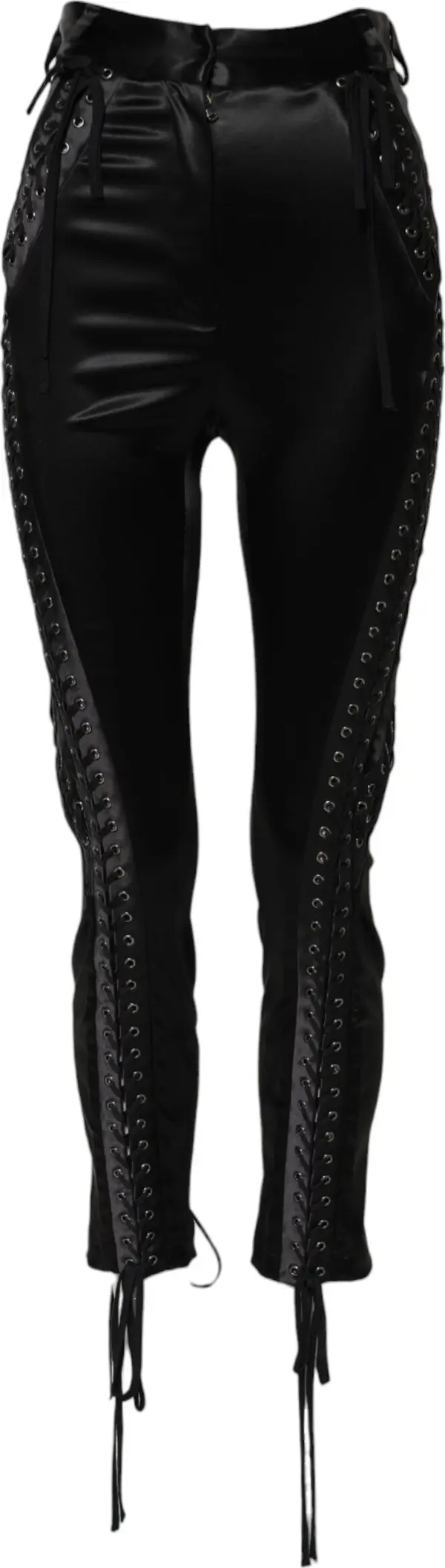 Black Lace Details High Waist Skinny Pants