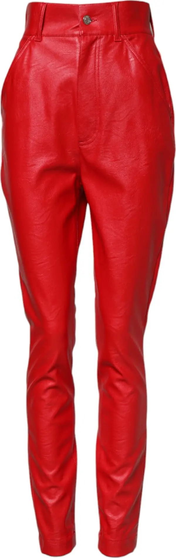 Red Viscose High Waist Tapered Trouser Pants