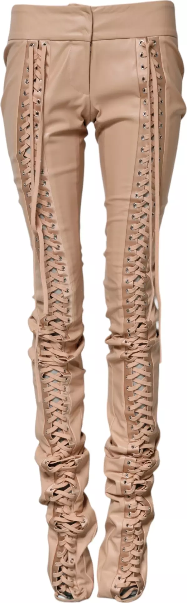 Beige Lace Details Mid Waist Skinny Pants