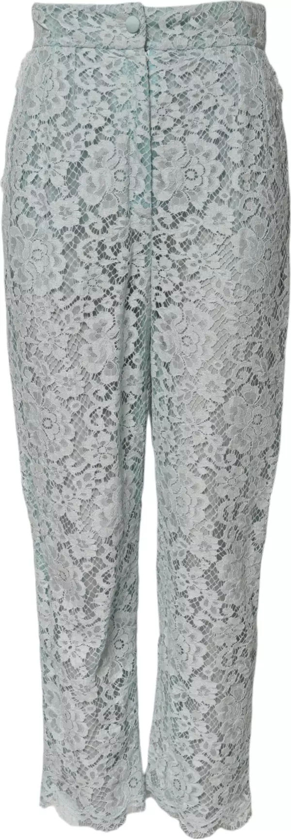 Mint Green Cotton Floral Lace Trousers Pants