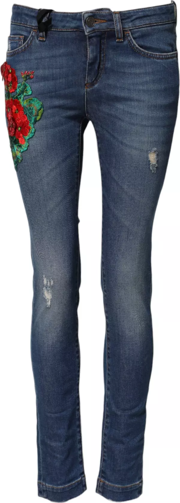 Blue Cotton Mid Waist Skinny Denim Jeans