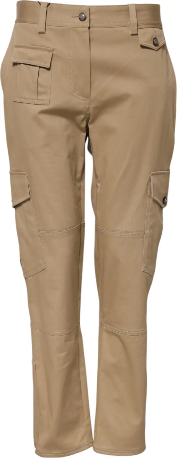 Beige Mid Waist Cargo Tapered Pants