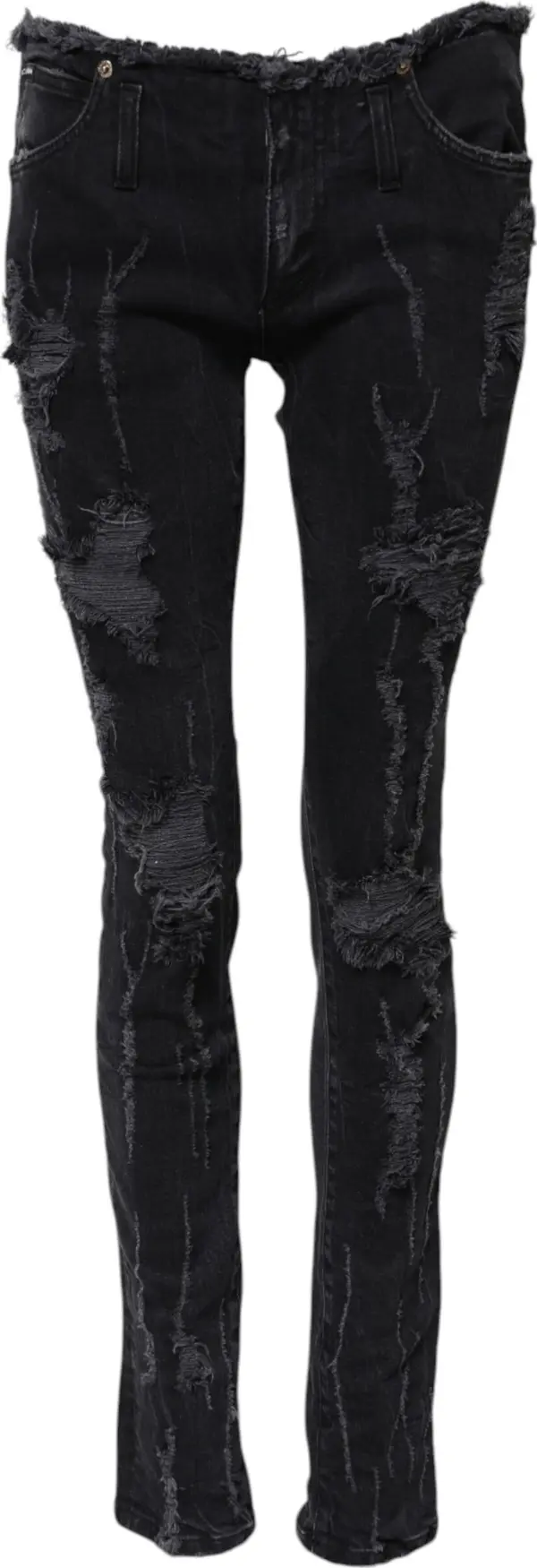 Black Cotton Tattered Skinny Denim Jeans