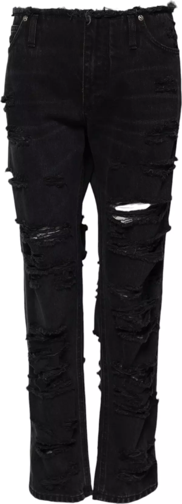 Black Cotton Tattered Mid Waist Denim Jeans
