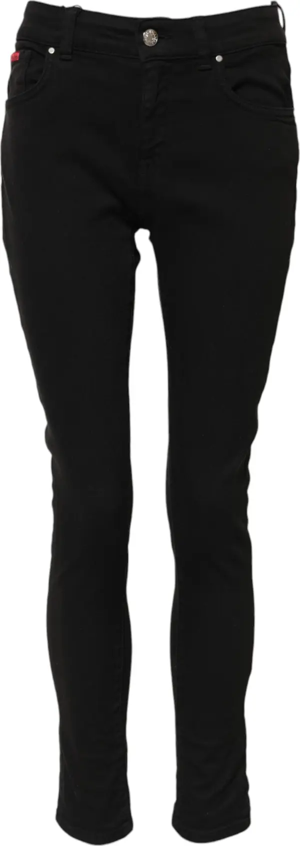 Black Cotton Logo Skinny Mid Waist Denim Jeans
