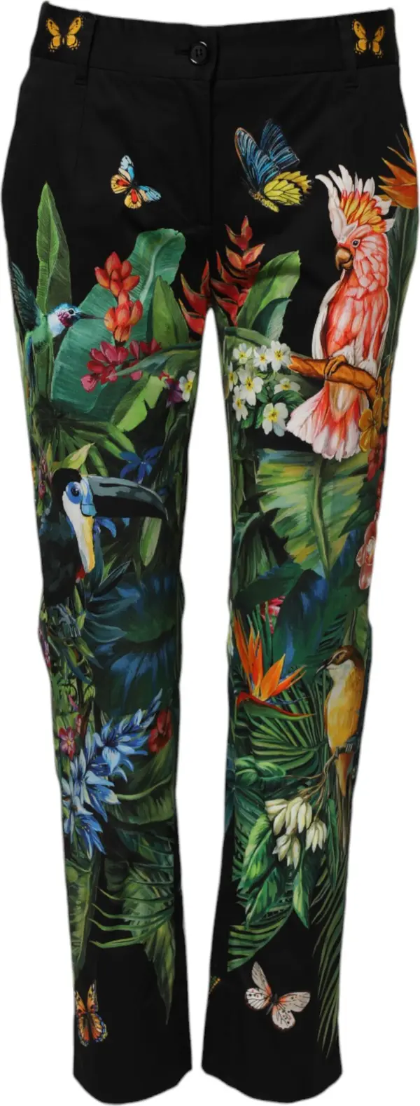 Black Cotton Tropical Mid Waist Pants