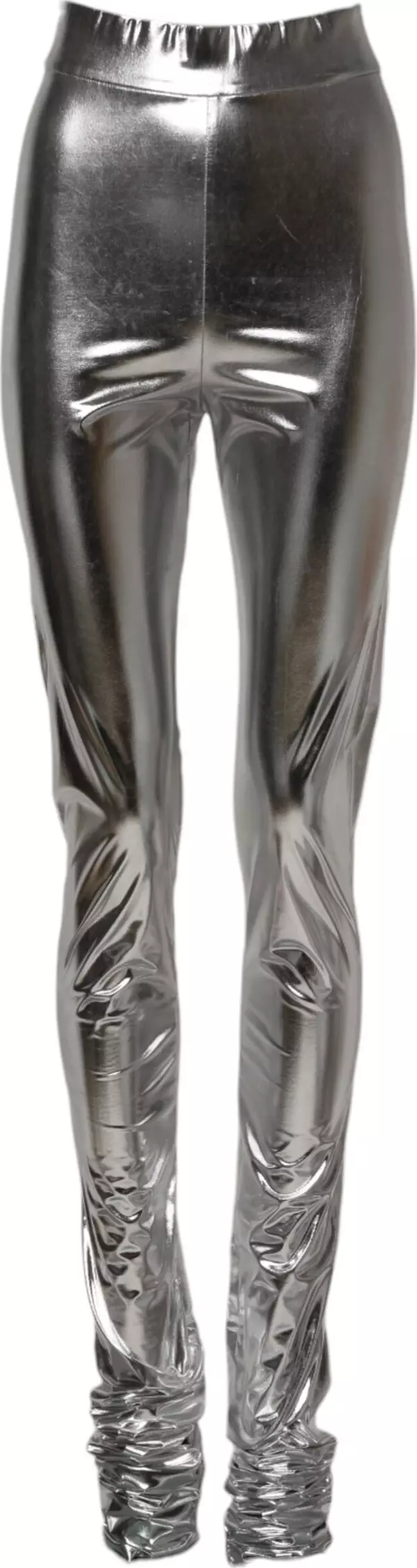 Metallic Silver Polyester Slim Fit Leggings Pants