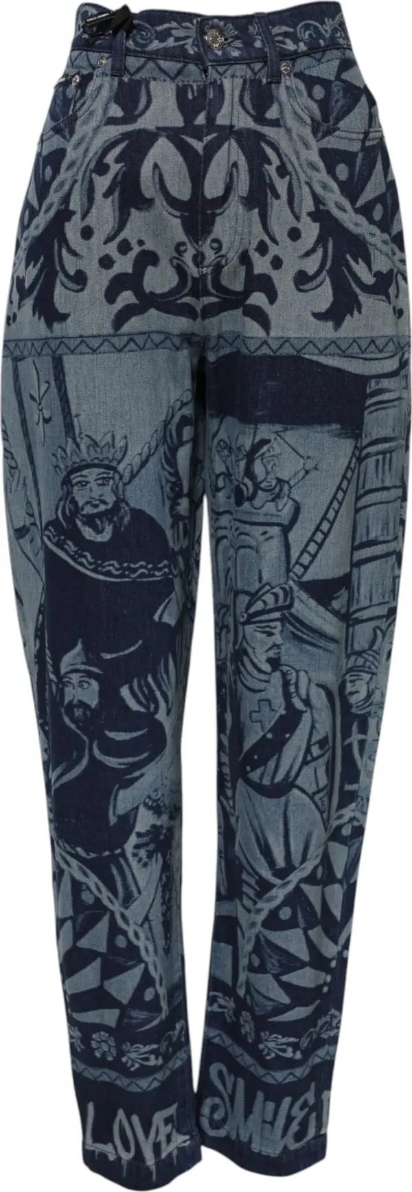 Blue Graphic Print Tapered Denim Jeans