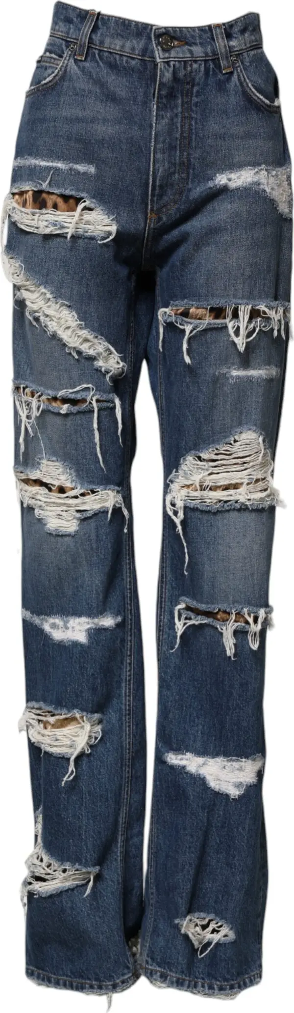 Blue Tattered Cotton Straight Denim Jeans