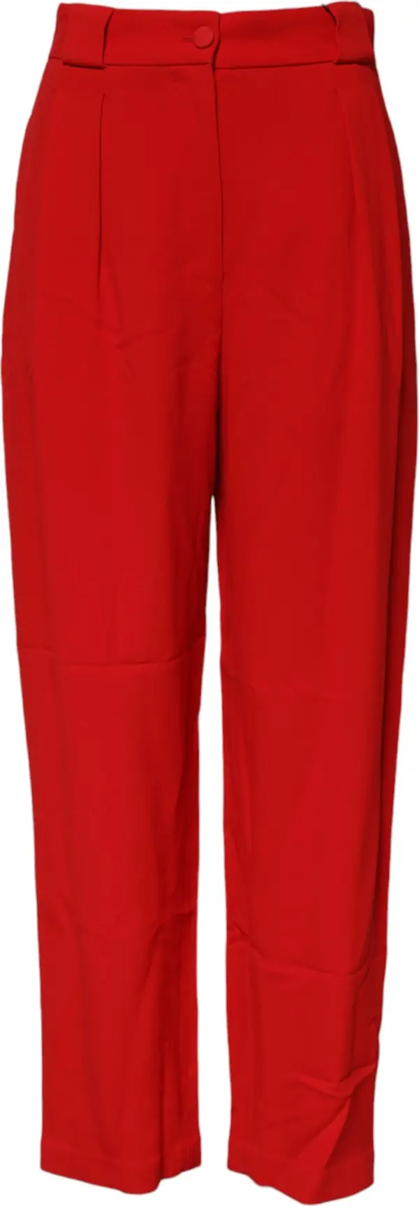 Red Viscose High Waist Tapered Pants