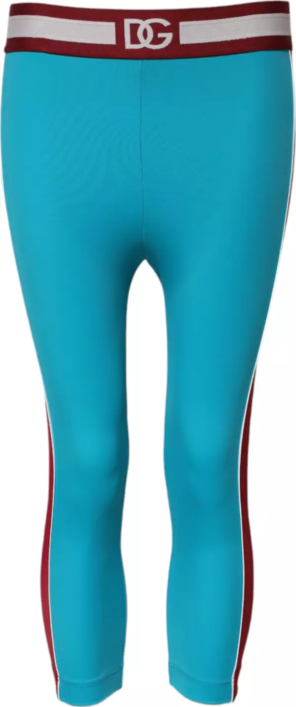 Blue Nylon Slim Fit Cropped Leggings Pants