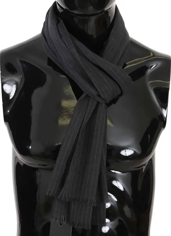 Gray 100% Wool Striped Pattern Wrap Scarf