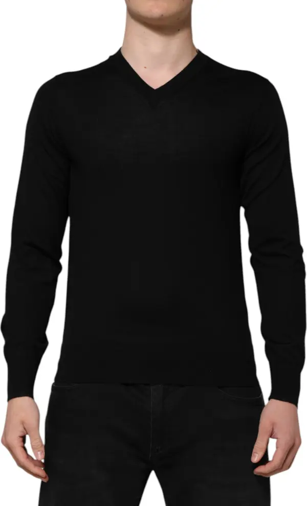 Black Cashmere V-Neck Long Sleeves T-shirt