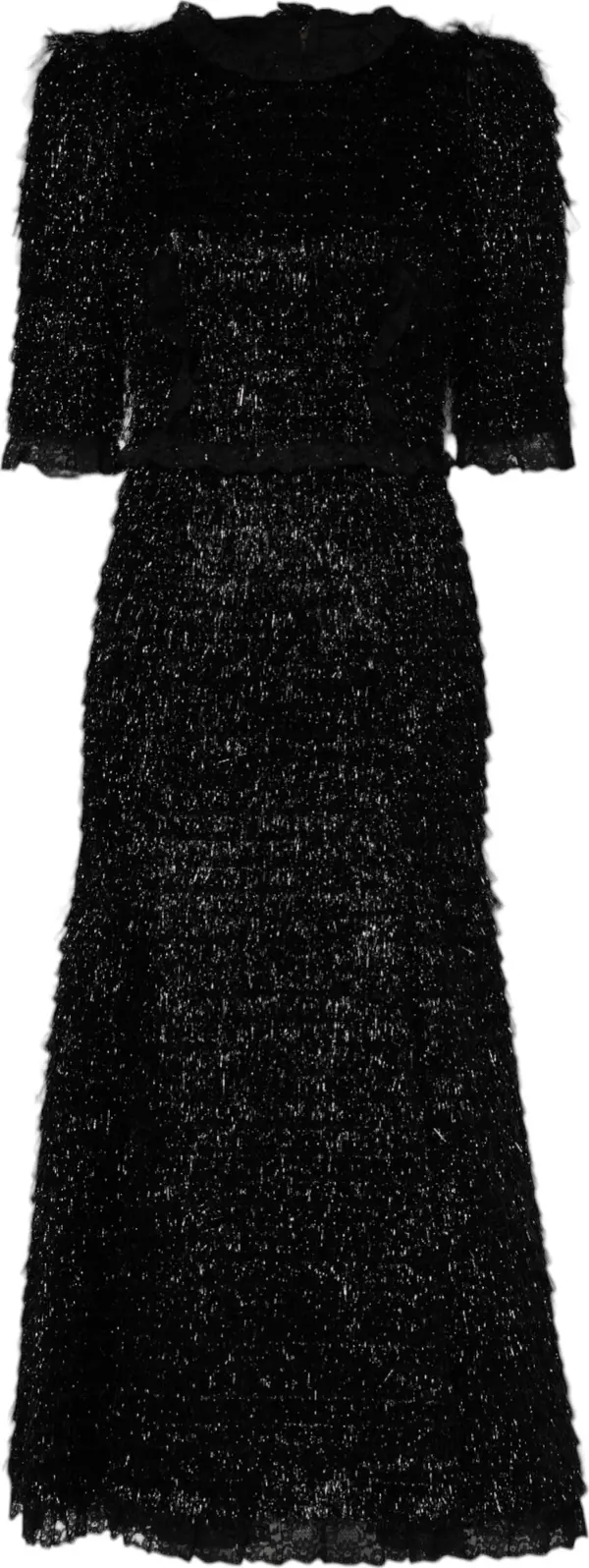 Metallic Black Polyester A-line Midi Dress