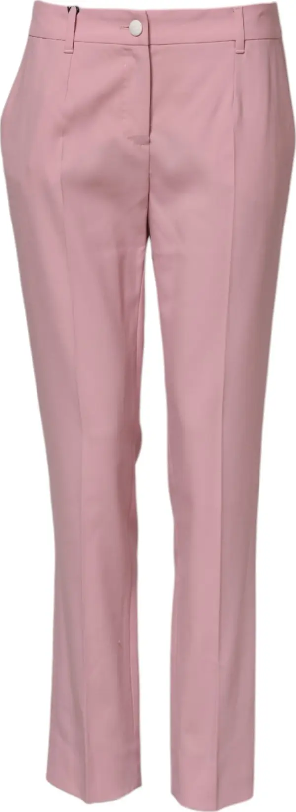 Pink Wool Mid Waist Tapered Pants