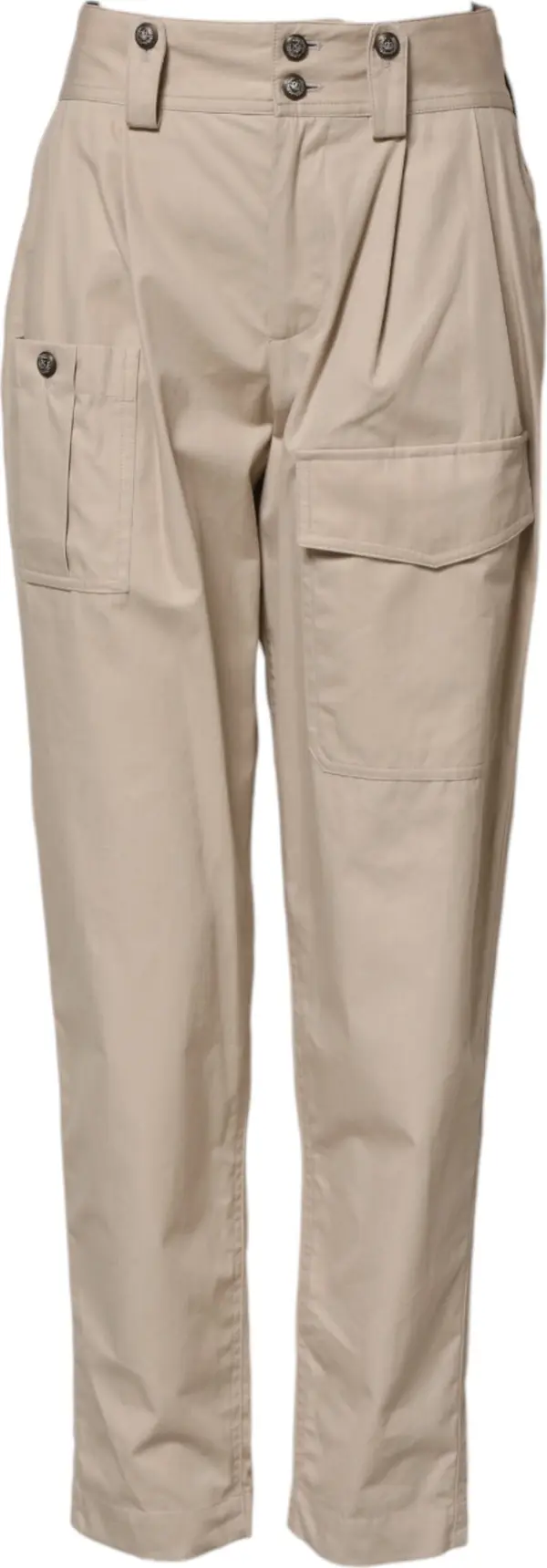 Beige Cotton High Waisted Pants