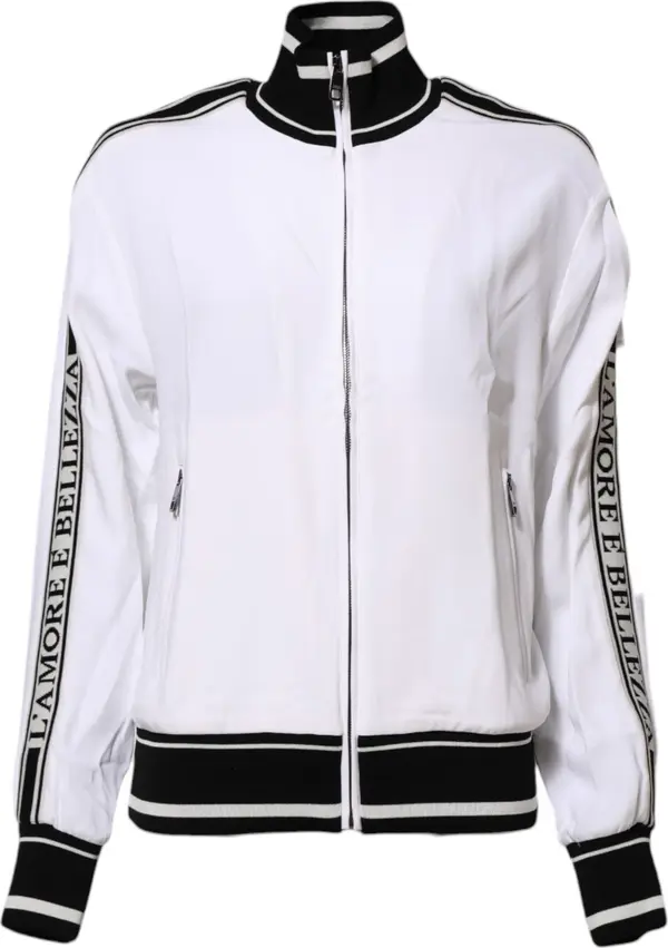 White Viscose Logo Women Full Zip Jacket