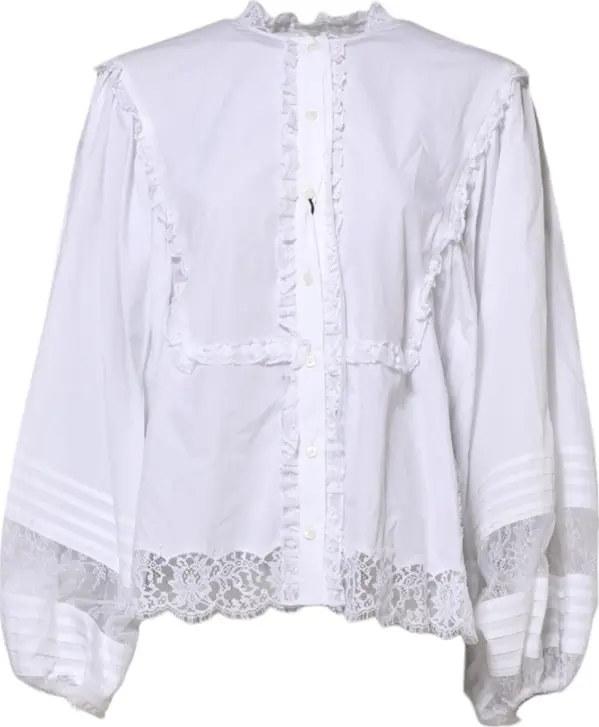 White Ruffled Lace Embellished Blouse Top