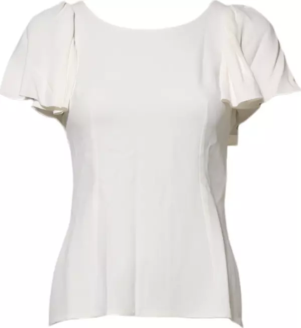 White Round Neck Short Sleeves Blouse Top