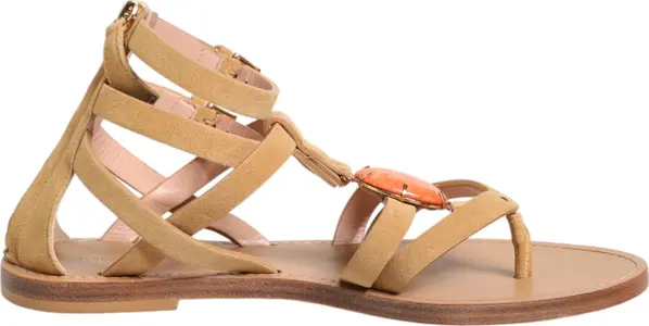 Brown Flip Flops Zipper Ankle Strap Shoes