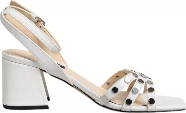White Block Heeled Studded Wrap Strap Sandals Shoes