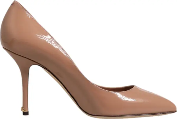Beige Patent Leather Stiletto Heel Pump Shoes