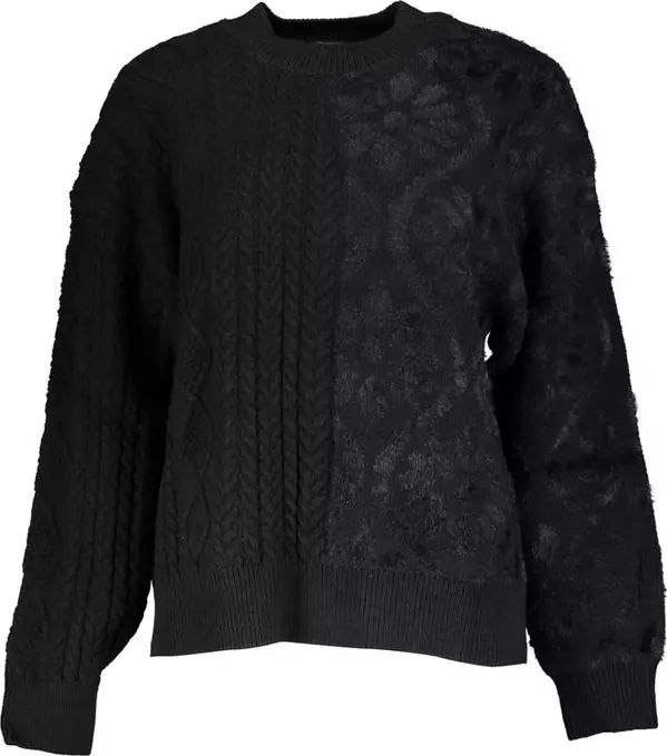Black Cotton Women Sweater with Turtleneck