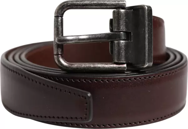 Brown Classic Silver Metal Logo Buckle Belt