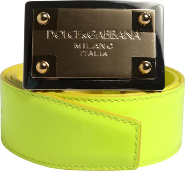 Yellow Green Classic Metal Logo Buckle Belt