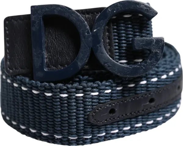 Blue White Cotton DG Logo Metal Buckle Belt
