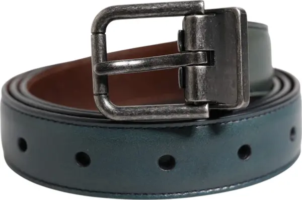 Green Classic Leather Metal Logo Buckle Belt
