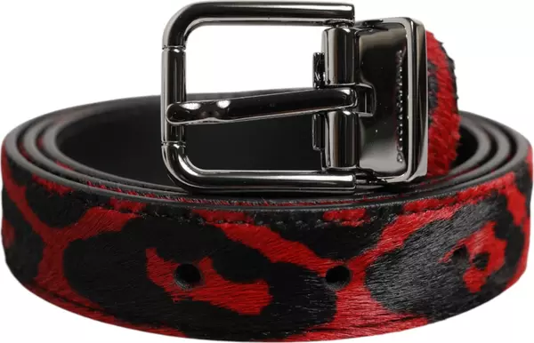Black Red Leopard Silver Metal Buckle Belt