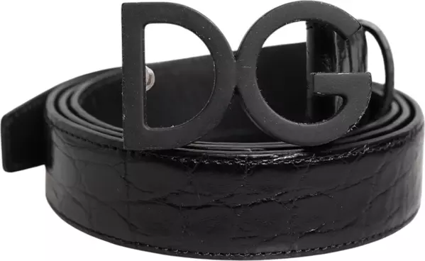 Black Leather Classic Metal DG Buckle Belt