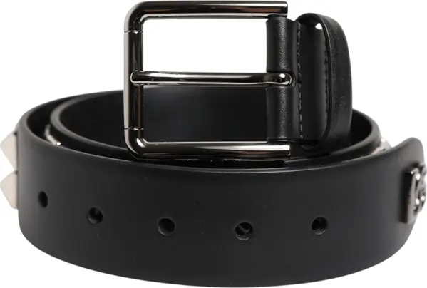 Black Leather Studded DG Metal Buckle Belt